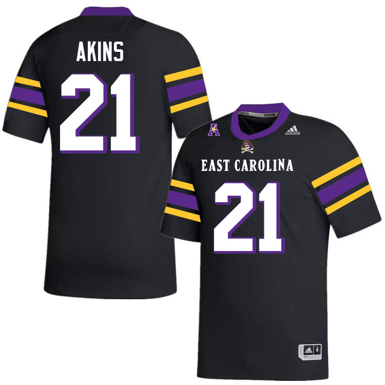 #21 Jonathan Akins East Carolina Pirates College Football Jersey Stitched-Black